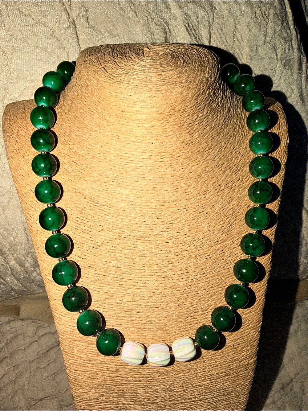 Green & White Beaded Necklace